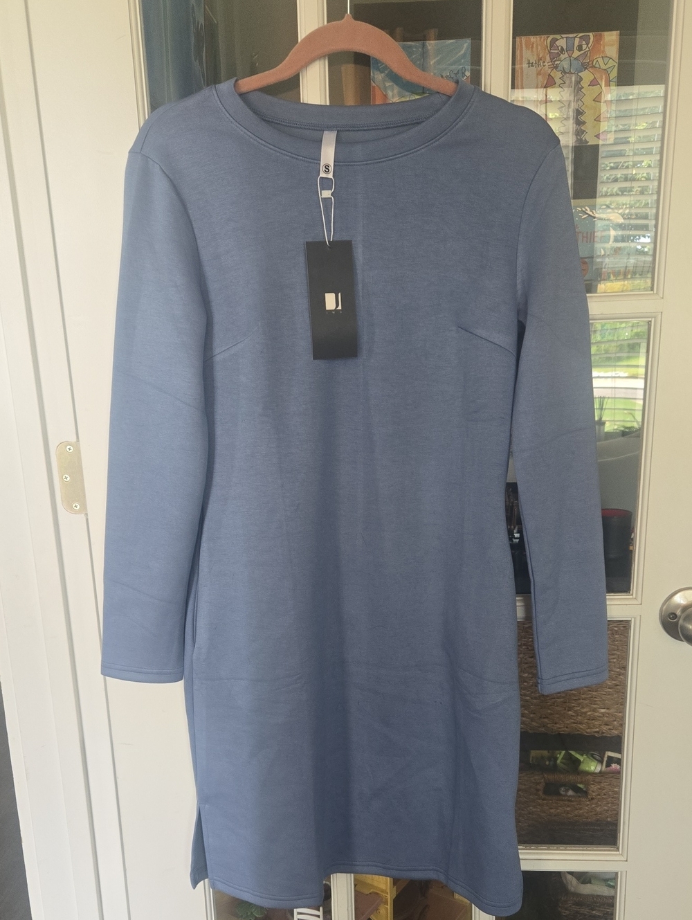 Classic Long Sleeve Blue Crewneck Dress